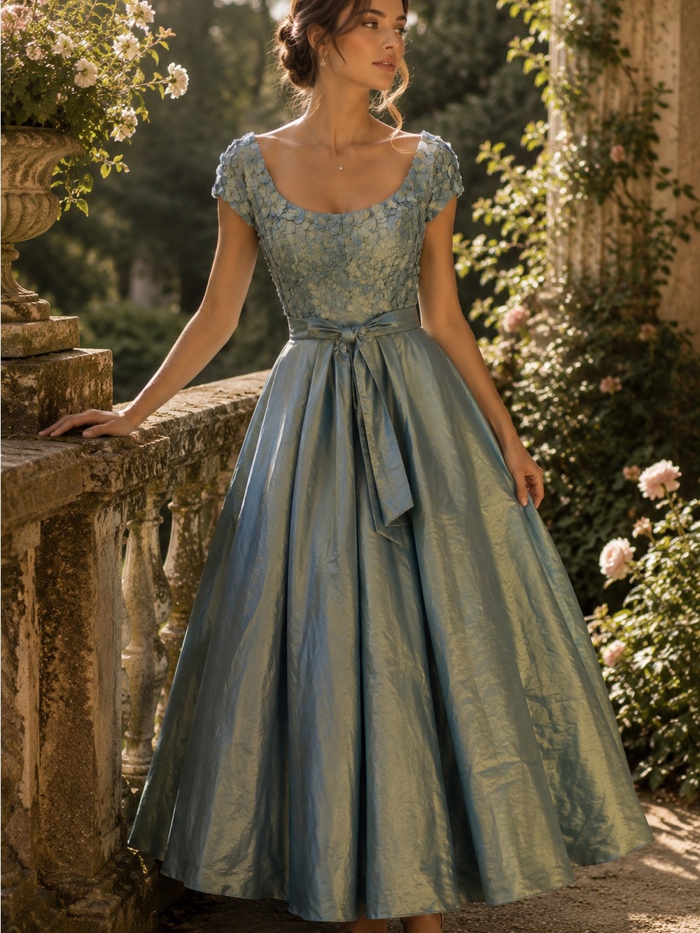 Catherine Regehr Vancouver Blue Floral Appliqué Gown Dress Made in Canada